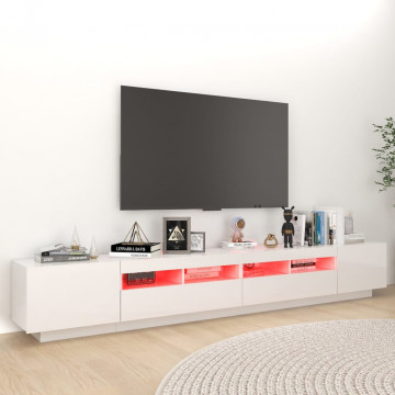 Comodă TV cu lumini LED, alb extra lucios, 260x35x40 cm - Img 8