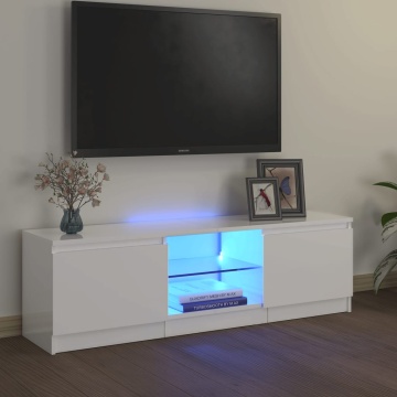 Comodă TV cu lumini LED, alb extralucios, 120x30x35,5 cm - Img 1