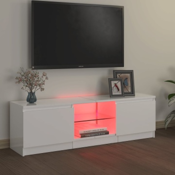 Comodă TV cu lumini LED, alb extralucios, 120x30x35,5 cm - Img 3