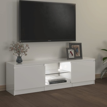 Comodă TV cu lumini LED, alb extralucios, 120x30x35,5 cm - Img 8