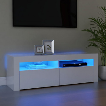 Comodă TV cu lumini LED, alb extralucios, 120x35x40 cm - Img 1
