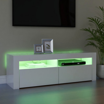 Comodă TV cu lumini LED, alb extralucios, 120x35x40 cm - Img 5