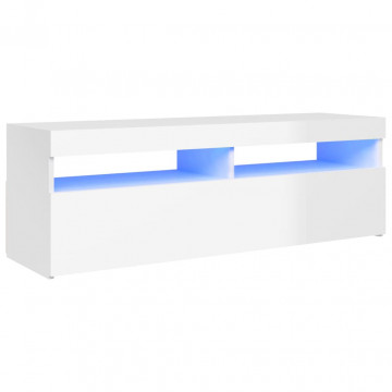 Comodă TV cu lumini LED, alb extralucios, 120x35x40 cm - Img 2
