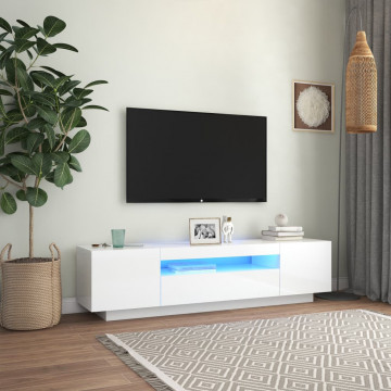 Comodă TV cu lumini LED, alb extralucios, 160x35x40 cm - Img 1