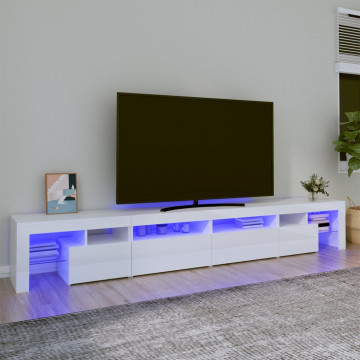 Comodă TV cu lumini LED, alb extralucios, 260x36,5x40cm - Img 1