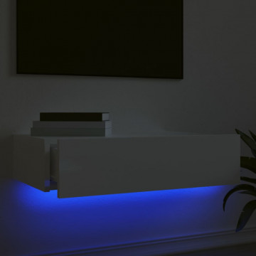 Comodă TV cu lumini LED, alb extralucios, 60x35x15,5 cm - Img 4