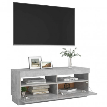Comodă TV cu lumini LED, gri beton, 100x35x40 cm - Img 6