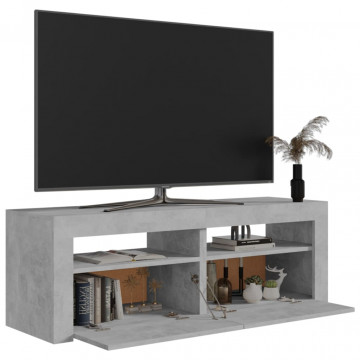 Comodă TV cu lumini LED, gri beton, 120x35x40 cm - Img 5