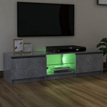 Comodă TV cu lumini LED, gri beton, 140x40x35,5 cm - Img 7