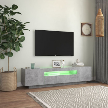 Comodă TV cu lumini LED, gri beton, 160x35x40 cm - Img 8