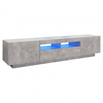 Comodă TV cu lumini LED, gri beton, 180x35x40 cm - Img 2