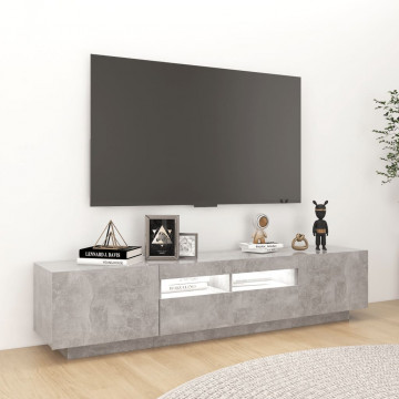 Comodă TV cu lumini LED, gri beton, 180x35x40 cm - Img 8