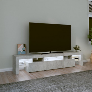 Comodă TV cu lumini LED, gri beton, 200x36,5x40 cm - Img 3