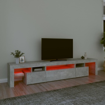 Comodă TV cu lumini LED, gri beton, 215x36,5x40cm - Img 8