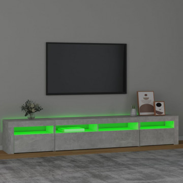 Comodă TV cu lumini LED, gri beton, 240x35x40 cm - Img 4