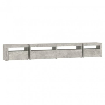 Comodă TV cu lumini LED, gri beton, 270x35x40 cm - Img 7