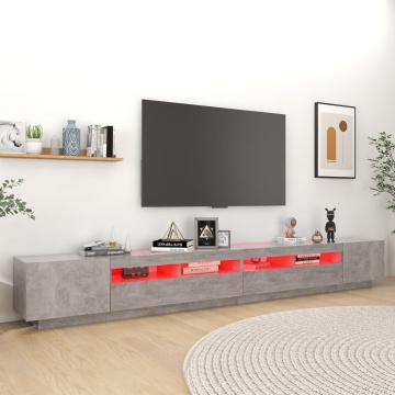 Comodă TV cu lumini LED, gri beton, 300x35x40 cm - Img 4