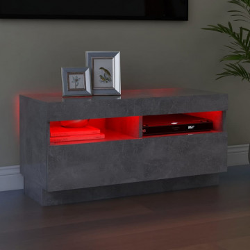 Comodă TV cu lumini LED, gri beton, 80x35x40 cm - Img 3