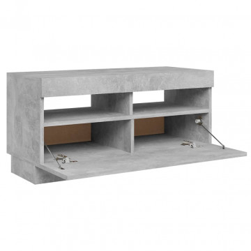 Comodă TV cu lumini LED, gri beton, 80x35x40 cm - Img 7