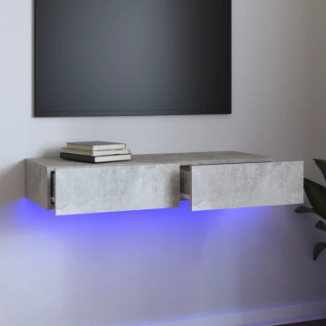 Comodă TV cu lumini LED, gri beton, 90x35x15,5 cm - Img 1