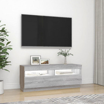 Comodă TV cu lumini LED, gri sonoma, 100x35x40 cm - Img 8