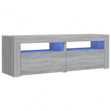 Comodă TV cu lumini LED, gri sonoma, 120x35x40 cm - Img 2