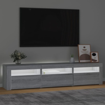 Comodă TV cu lumini LED, gri sonoma, 180x35x40 cm - Img 3