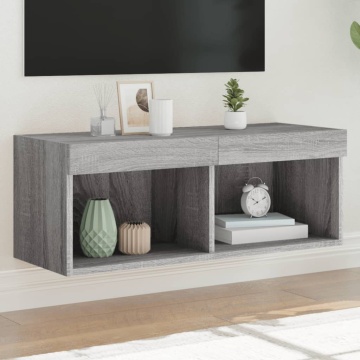 Comodă TV cu lumini LED, gri sonoma, 80x30x30 cm - Img 1