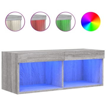 Comodă TV cu lumini LED, gri sonoma, 80x30x30 cm - Img 2