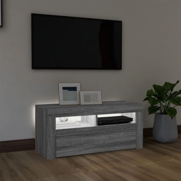 Comodă TV cu lumini LED, gri sonoma, 90x35x40 cm - Img 3