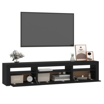 Comodă TV cu lumini LED, negru, 195x35x40 cm - Img 5