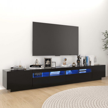 Comodă TV cu lumini LED, negru, 260x35x40 cm - Img 1