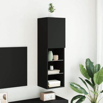 Comodă TV cu lumini LED, negru, 30,5x30x102 cm - Img 4