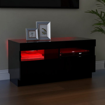 Comodă TV cu lumini LED, negru, 80x35x40 cm - Img 3