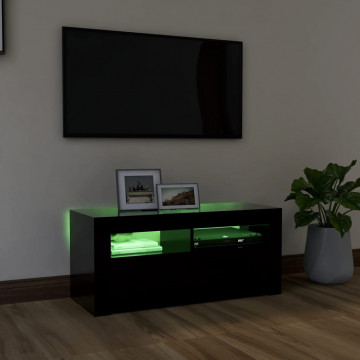 Comodă TV cu lumini LED, negru, 90x35x40 cm - Img 4