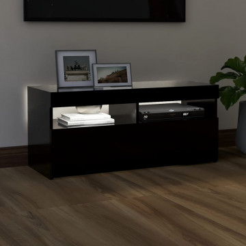 Comodă TV cu lumini LED, negru, 90x35x40 cm - Img 3