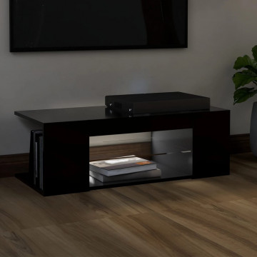 Comodă TV cu lumini LED, negru, 90x39x30 cm - Img 4