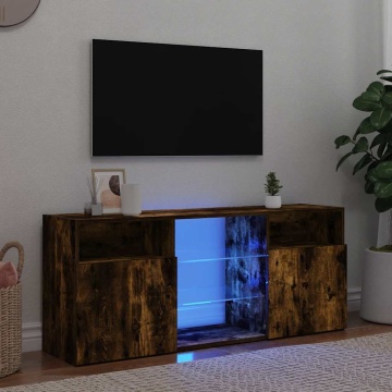 Comodă TV cu lumini LED, stejar fumuriu, 120x30x50 cm - Img 1
