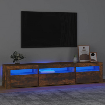 Comodă TV cu lumini LED, stejar fumuriu, 195x35x40 cm - Img 1