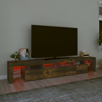 Comodă TV cu lumini LED, stejar fumuriu,230x36,5x40cm - Img 8