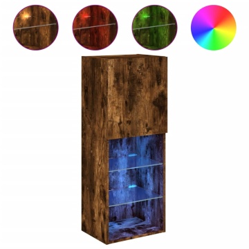 Comodă TV cu lumini LED, stejar fumuriu, 40,5x30x102 cm - Img 2