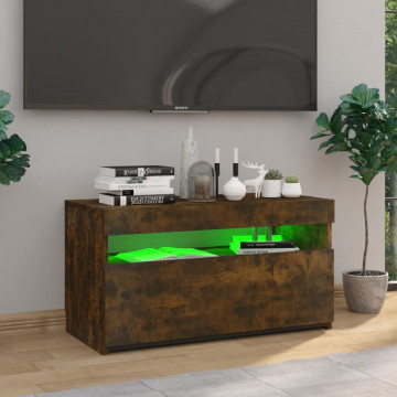 Comodă TV cu lumini LED, stejar fumuriu, 75x35x40 cm - Img 8