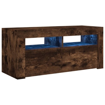 Comodă TV cu lumini LED, stejar fumuriu, 90x35x40 cm - Img 2