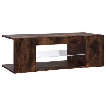 Comodă TV cu lumini LED, stejar fumuriu, 90x39x30 cm - Img 3