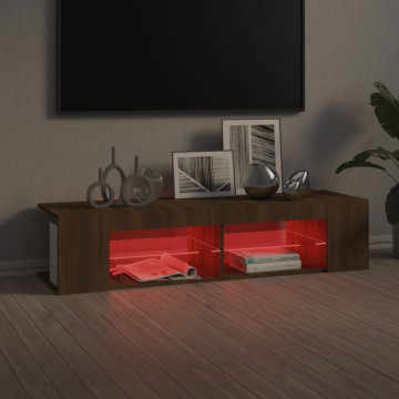 Comodă TV cu lumini LED, stejar maro, 135x39x30 cm - Img 7