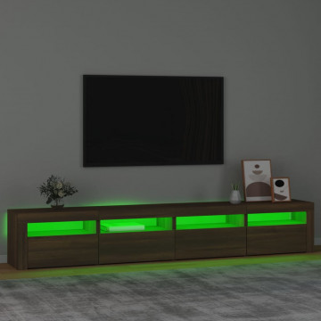 Comodă TV cu lumini LED, stejar maro, 240x35x40 cm - Img 4