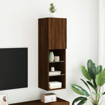 Comodă TV cu lumini LED, stejar maro, 30,5x30x102 cm - Img 4