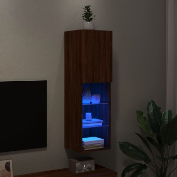 Comodă TV cu lumini LED, stejar maro, 30,5x30x102 cm - Img 8