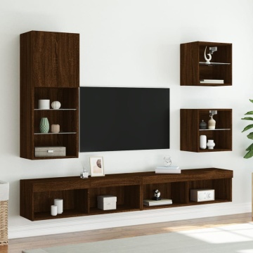 Comodă TV cu lumini LED, stejar maro, 40,5x30x102 cm - Img 3