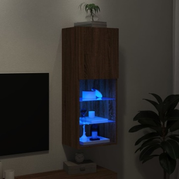 Comodă TV cu lumini LED, stejar maro, 40,5x30x102 cm - Img 8